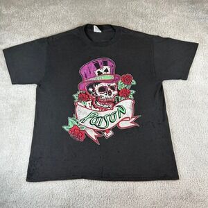 Vintage 1987 Poison Band T-Shirt Mens Large Black Dragging The Cat Tour USA Made